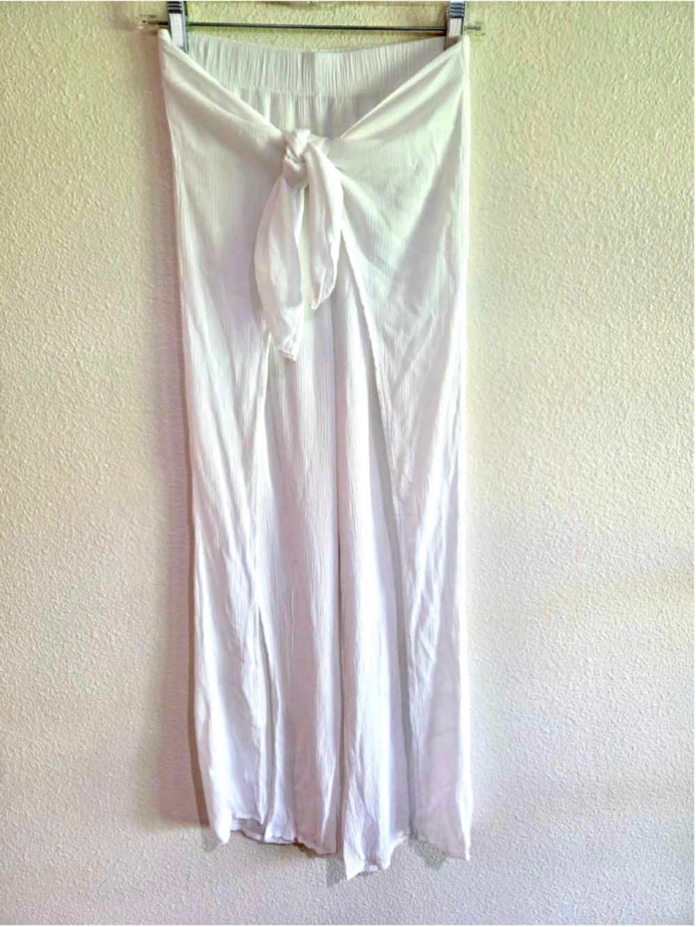 Kona Sol Women’s Crinkle Gauze Wrap Tie Front Beach Cover-Up Pants White S W-235